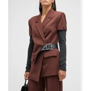 NWT WeWoreWhat Rib Sleeve‎ Belted Wrap Blazer XS Brown